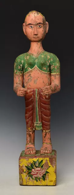 19th Century, Mandalay, Antique Burmese Wooden Standing Figure