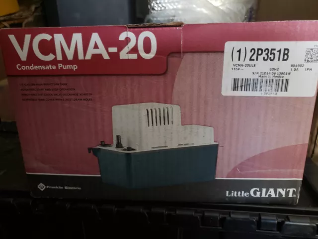 New! Little Giant Vcma-20 Condensate Pump, 1/30 Hp, 120V, 554902