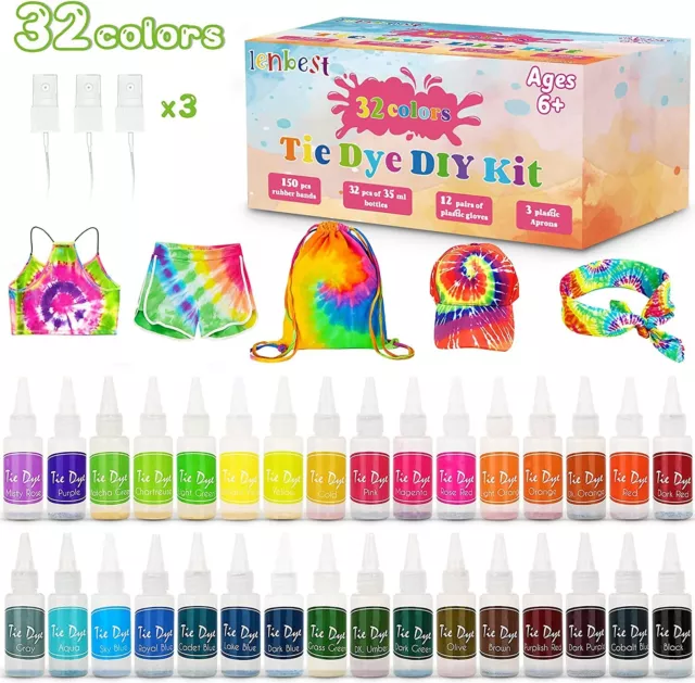 Tie Dye Set Kit 32 Colours Kids Adults Big Box Textile Paint Professional Craft