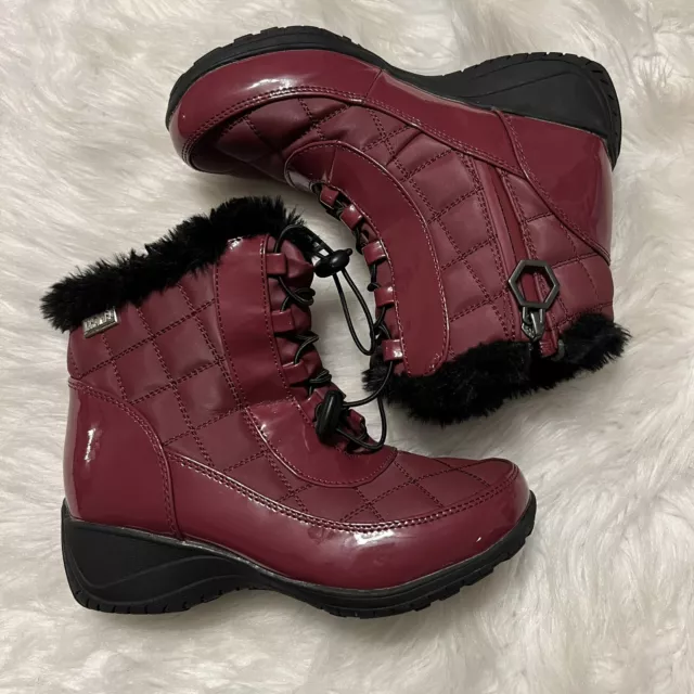 Khombu Winter Boots Woman’s 5.5 Waterproof Burgundy Faux Fur Quilted Maggie