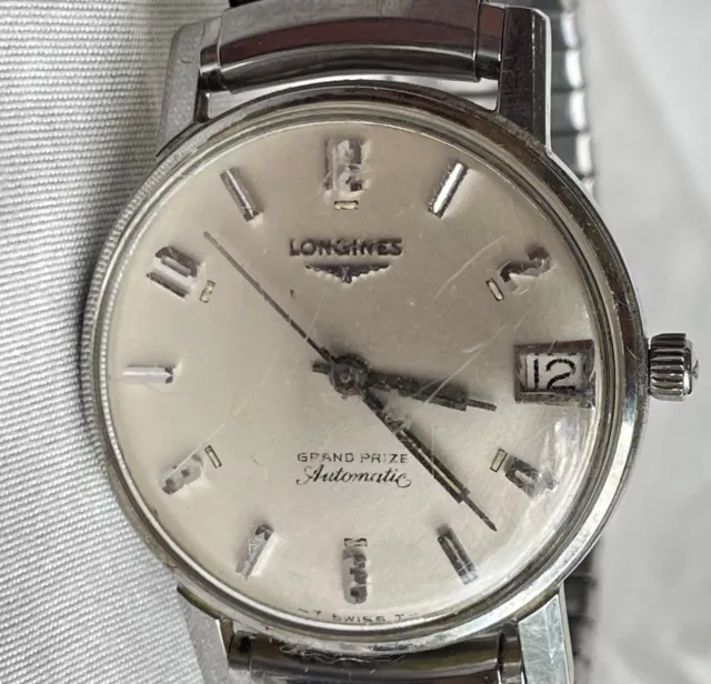 VINTAGE LONGINES AUTOMATIC Grand Prize Stainless Steel Mens Watch RUNS ...