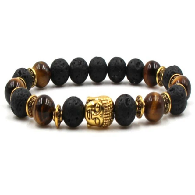 8mm Volcanic Tiger Eye Gemstone Mala Bracelet 7.5 inches Tibet silver Chakras