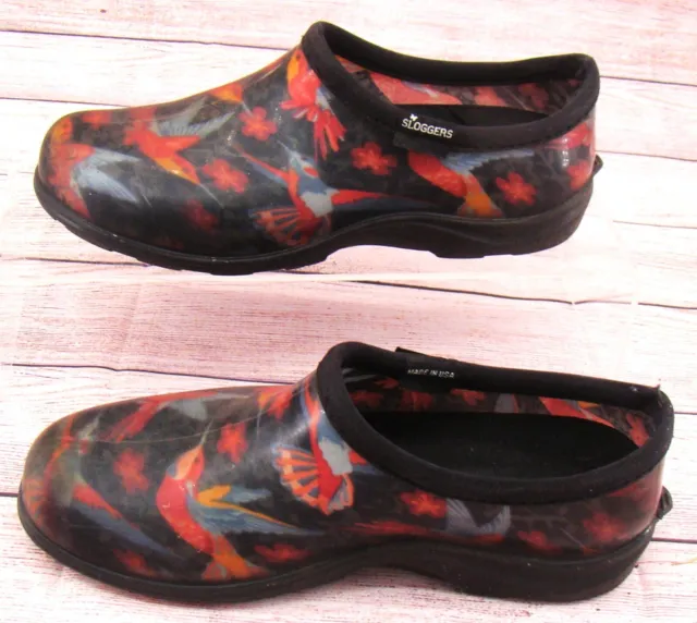 Garden Clogs Slip-On Hummingbird Ladies Sz 8 Yardwork Rainwear Floral Sloggers