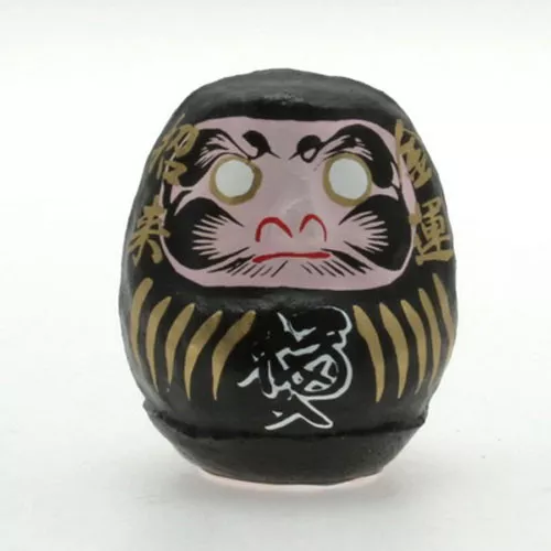 Japanese 2-1/4"H Black Lucky Daruma Doll Papermache Safety NO EVIL Made in Japan
