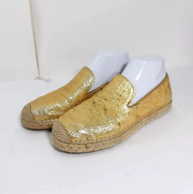 Stuart Weitzman women's  Biarritz Metallic Oro Gold Espadrille Slip On Flat Us8M