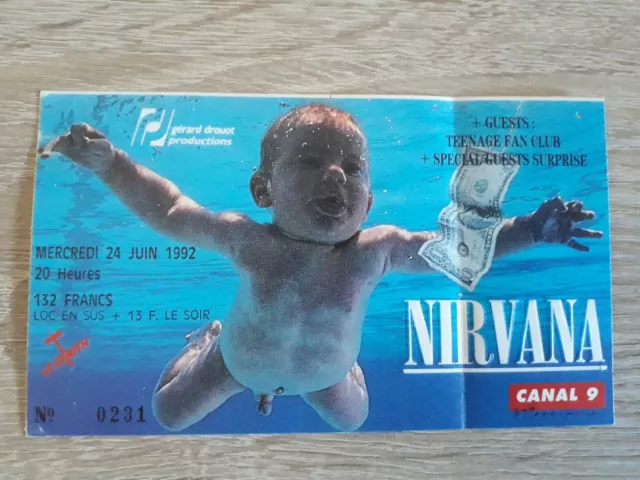 NIRVANA Ticket Concert Paris Juin 1992 Très Bon état Rare Unique Collector