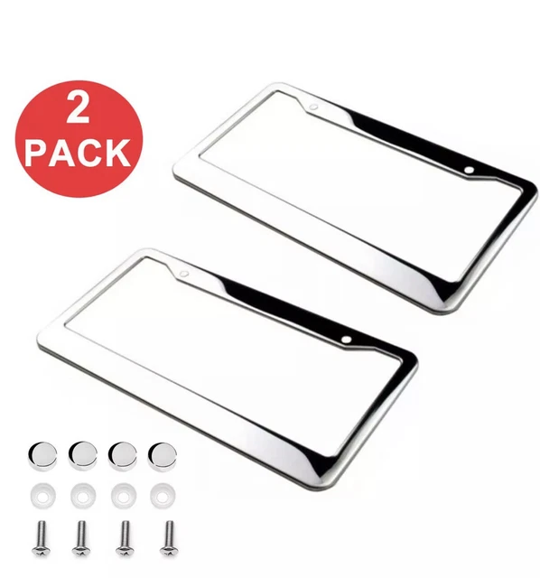 2PCS CHROME 304 Stainless Steel Metal License Plate Frame Tag Cover