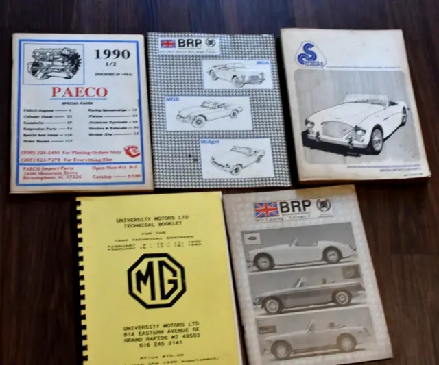 Lot of 5 MG Midget Series Service, Parts List, Manual, Books BRP, PAECO,