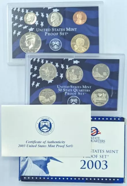 2003-S US Mint 10-Coin Proof Set Complete Slides/Box+COA -OGP-