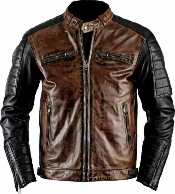 Giacca In Pelle Da Uomo Helstons Cruiser Biker Distress Marrone Moto Cafe Racer