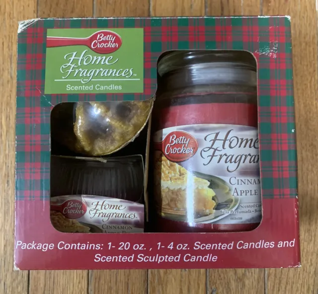 New Betty Crocker Home Fragrance 3 Piece Set Cinnamon Apple Pie  Scented Candle