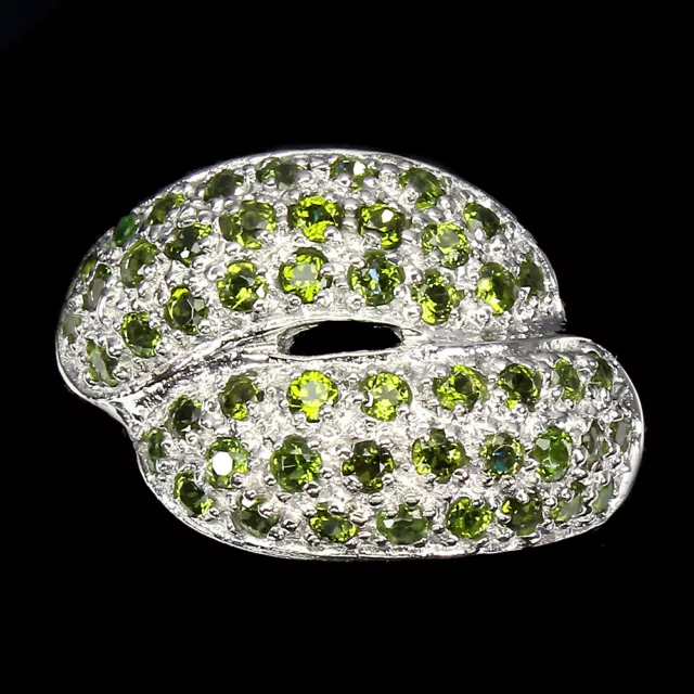 Unheated Round Chrome Diopside 14K White Gold Plate 925 Sterling Silver Ring 8