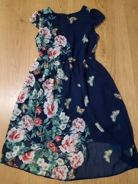 TU Girls Floral dress blue Age 5 party lined floaty material long back
