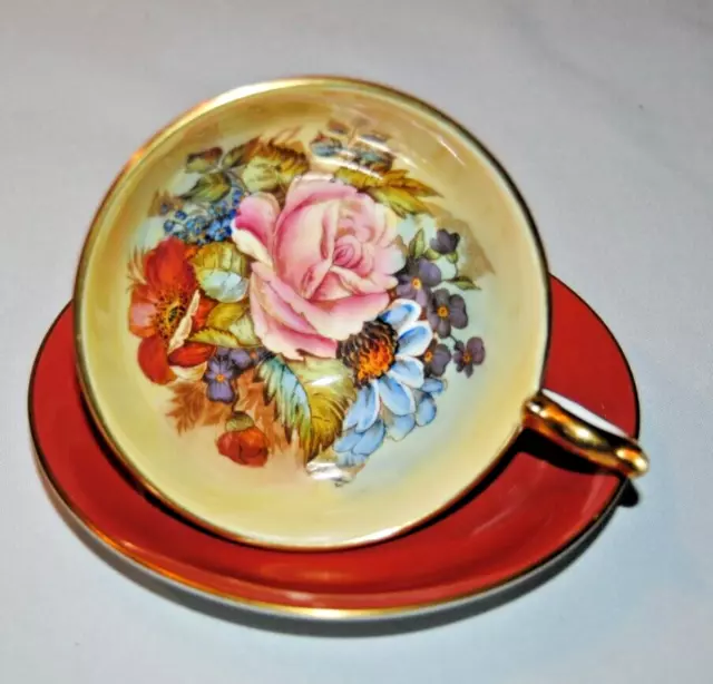 Stunning Vintage, Aynsley, JA Bailey, Burnt Orange, Floral, Teacup & Saucer