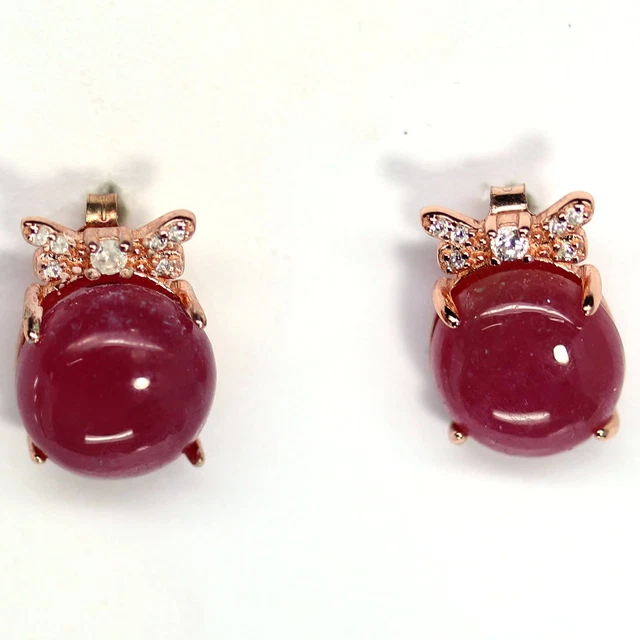 11 X 13 Mm. Rot Rubin & Weiß Kambodscha Zirkonia Ohrstecker 925 Silber