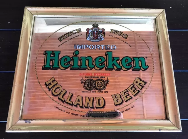 Heineken Imported Beer - Mirrored Glass Bar Wall Sign - Since 1592 Holland Beer