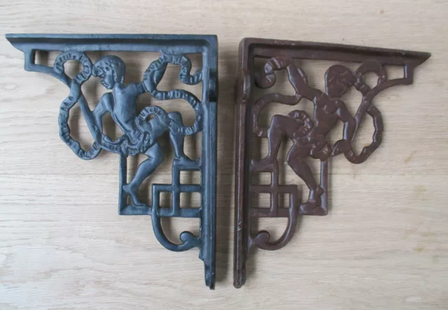 PAIR Cast Iron Vintage shelf Bracket wall Support books Sink Toilet Cistern