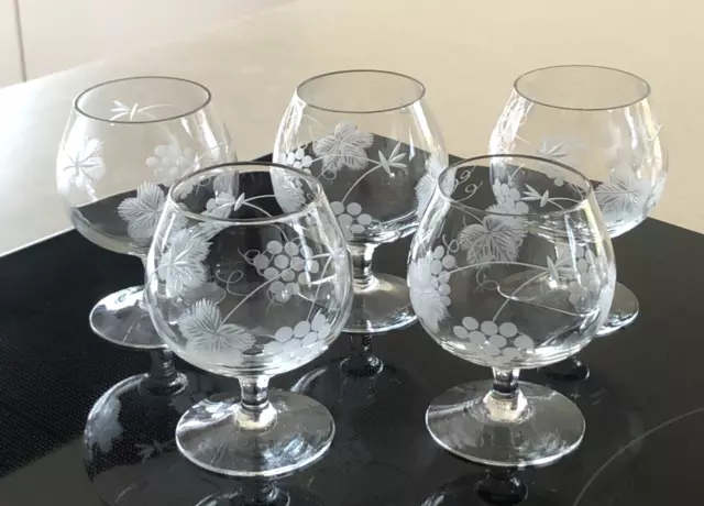 5 verres à cognac gravés raisin vigne