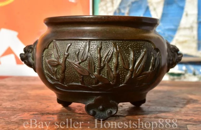 7.6" Ming Xuande Chinese Pure Bronze Dynasty Bamboo censer incense burner
