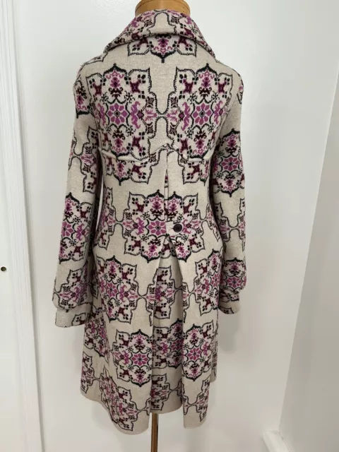 Twin Set Simona Barbers Wool & Cashmere Bohemian Pattern Button  Down Coat 3