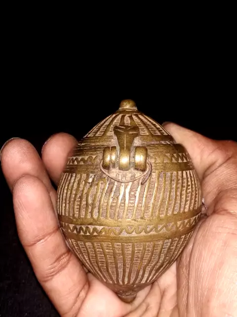 Antique Indian Ethnic Brass Oval Shape Betel Lime Box Bottle COLLECTIBLE ORRISA