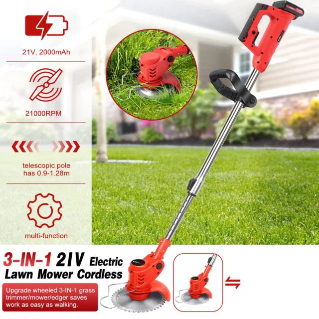 NEW Cordless Electric Strimmer Grass Trimmer Weed Cutter Garden Edger +2 Battery