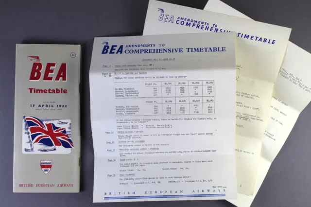 Bea British European Airways Airline Timetable April 1955 With Amendments