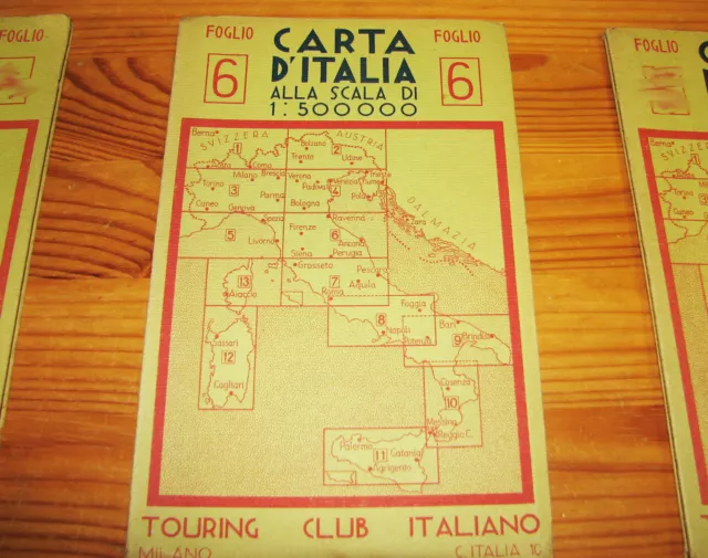 Carta Geografica Antica Regno-6 TCI Firenze Siena Ancona Ravenna Perugia Bologna