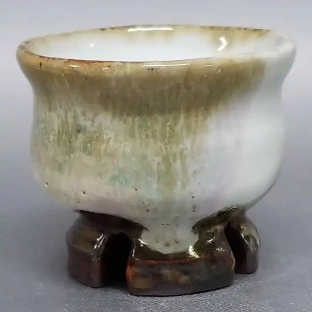 AK85)Japanese Pottery Guinomi Sake Cup 3 color glazes by Seigan Yamane