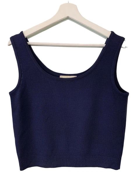 St. John Basics Tank Top Navy Santana Knit Sweater Shell Sleeveless Size P Small St. John Basics Tank Top Navy Santana Knit Sweater Shell Sleeveless Size P Small