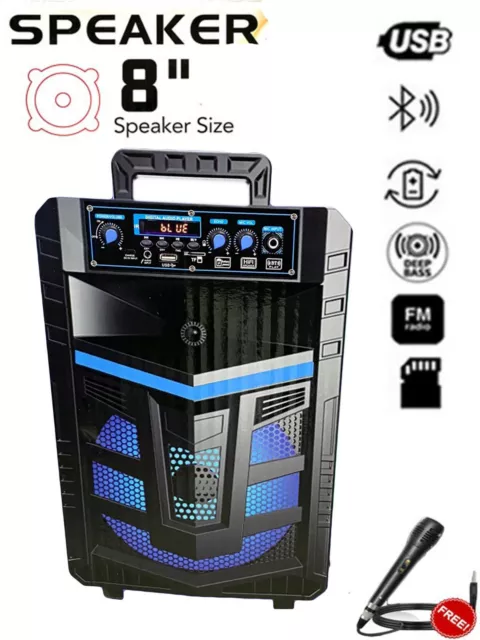 Karaoke Cassa Portatile Bluetooth Con Microfono Telecomando Usb Micro Sd Mp3 Fm