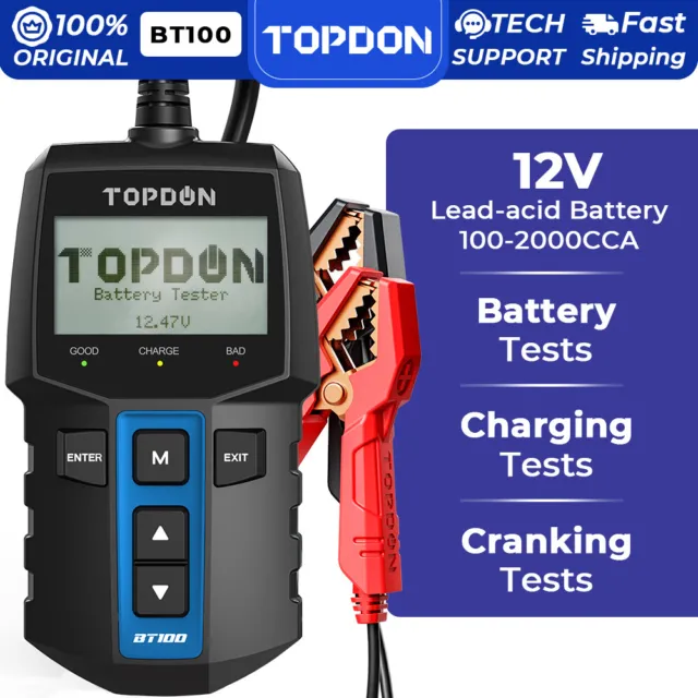 TOPDON BT100 Digital Battery Analyzer 12V Car Battery Load Tester CCA100~2000