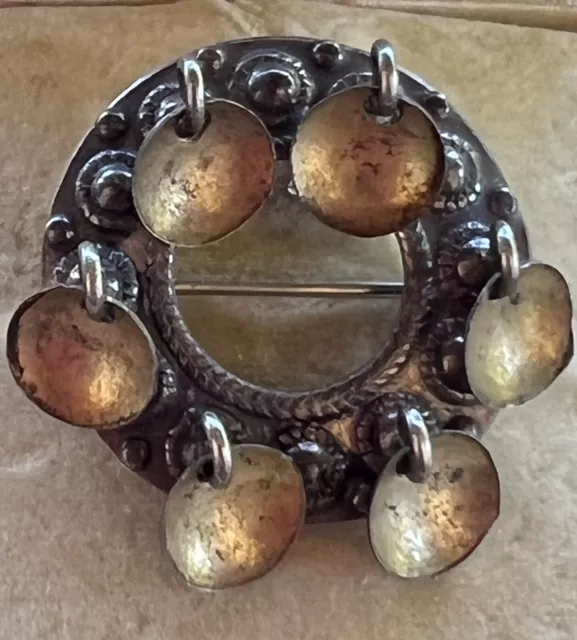 ￼ Antique broche scandinave argent poinçonné 830 monogramme HJ Pampilles 1900