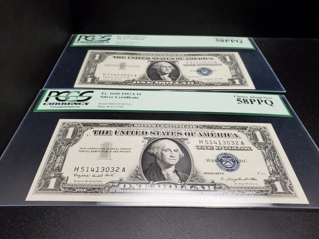 1957A  Fr. 1620 $1 Silver Certificate Consecutive Serial Numbers-PCGS 58 PPQ