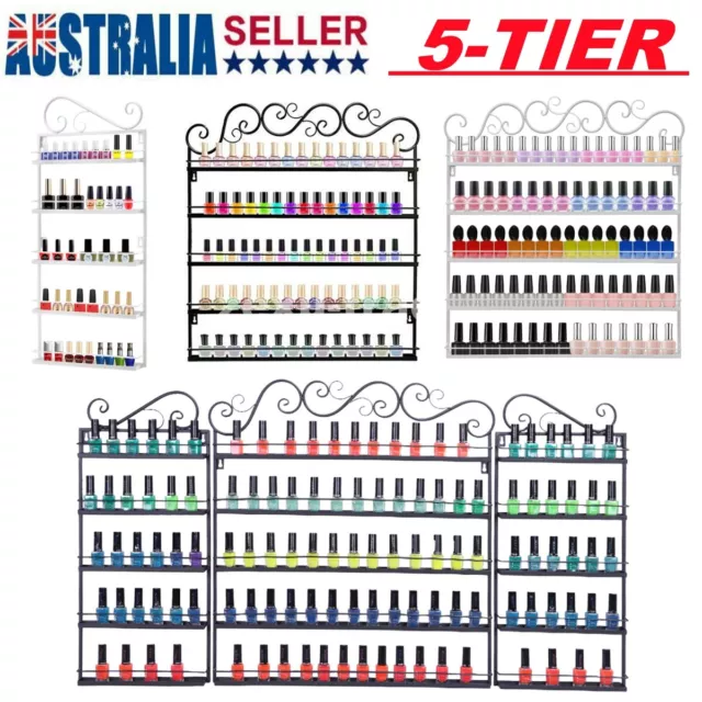 5 Tiers Nail Polish Rack Wall Mounted Organizer Display Shelf Stand Set for Shop