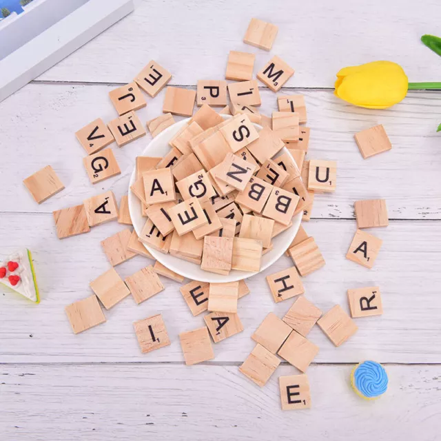 100Pcs Wooden Alphabet Scrabble Tiles Black Letters & Numbers Digital PuzzleLZ