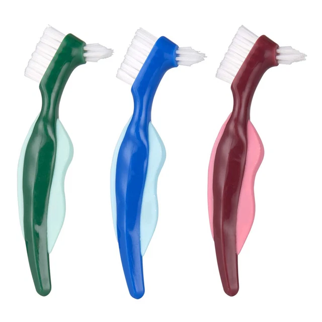 3 piezas cepillos de dientes falsos Dual Heads prótesis cepillo de dientes cepillo de limpieza