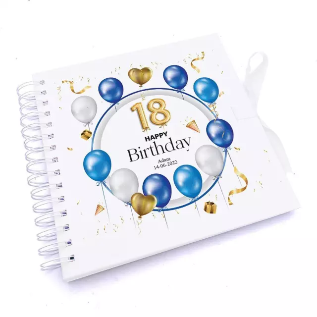 Personalised 18th Birthday Blue Balloon Guestbook Scrapbook Photo Album UV-1195