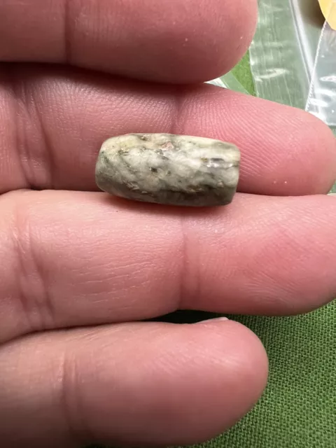 Ancient Pre-Columbian Olmec ? Worn Jadeite Green Tube Bead 17.7 x 10.2 mm rare 2