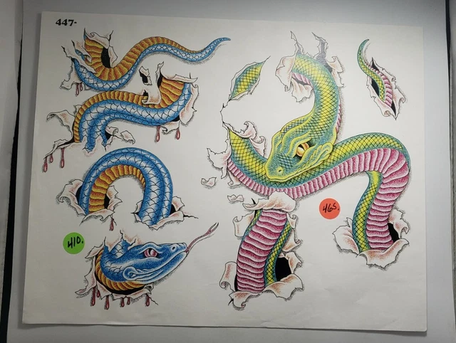 Hoja flash vintage grande de arte serpiente arte tatuaje
