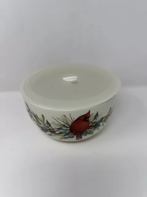 Lenox WINTER GREETINGS Round Serving Bowl with Lid Freezer to Oven 7” Cardinal 3