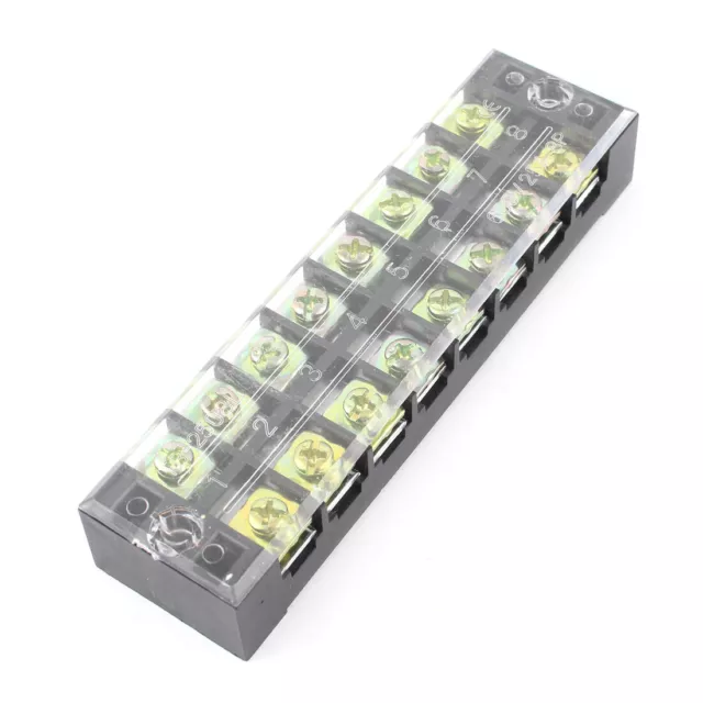 600V 25A 8 Position Dual Row Wire Barrier Terminal Block Connector Strip w Cover