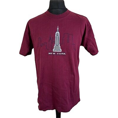 T-shirt da uomo Gildan UK L rossa skyline new york spell out maniche corte collo a equipaggio
