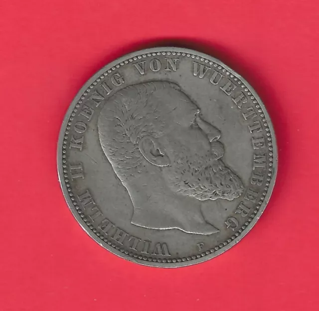 5 Mark Münze WÜRTTEMBERG Wilhelm II  von 1895 F - Sehr gut erhalten