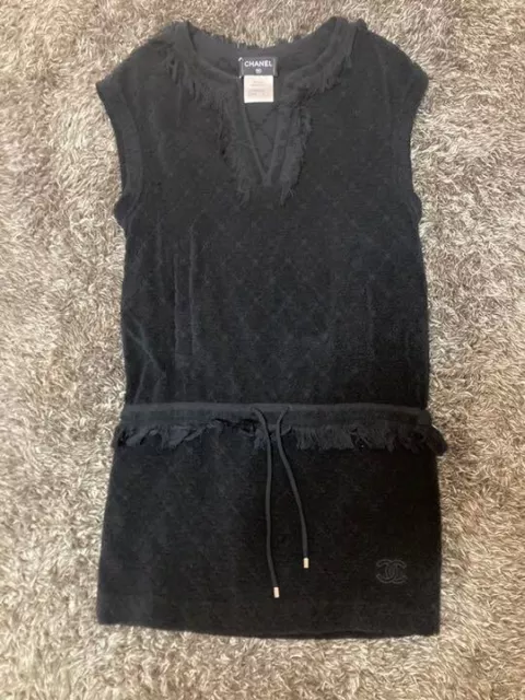CHANEL VINTAGE 09P CC Mark Short Sleeve Dress #38 Pullover Black