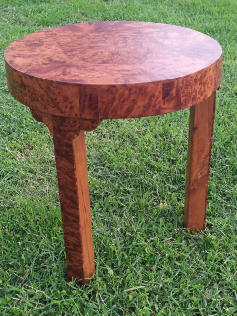 Table De Nuit Guéridon Art Déco - Bois Marron - 1 Tiroir - Poignée Laiton - Intérieur