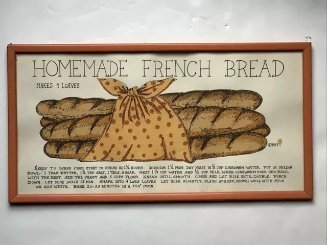 Vintage 1970’s Jacque Pati Framed Print Homemade French Bread Recipe