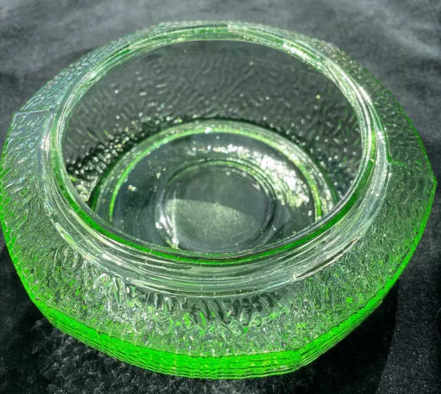 Green Uranium Vaseline Depression Glass Bowl Flowerpot Powder Box Vintage