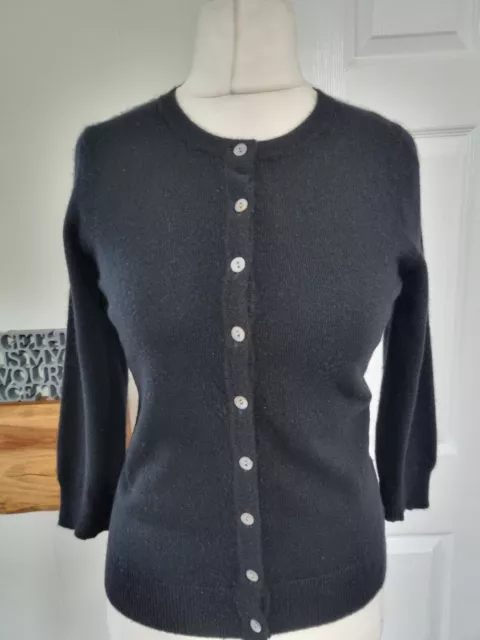 Rocha John Rocha Black 3/4sleeve 100% Cashmere Cardigan Uk 10