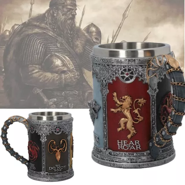 Viking Wood Style Beer Mug Medieval Resin Stainless Steel Beer Mug Retro Tankard